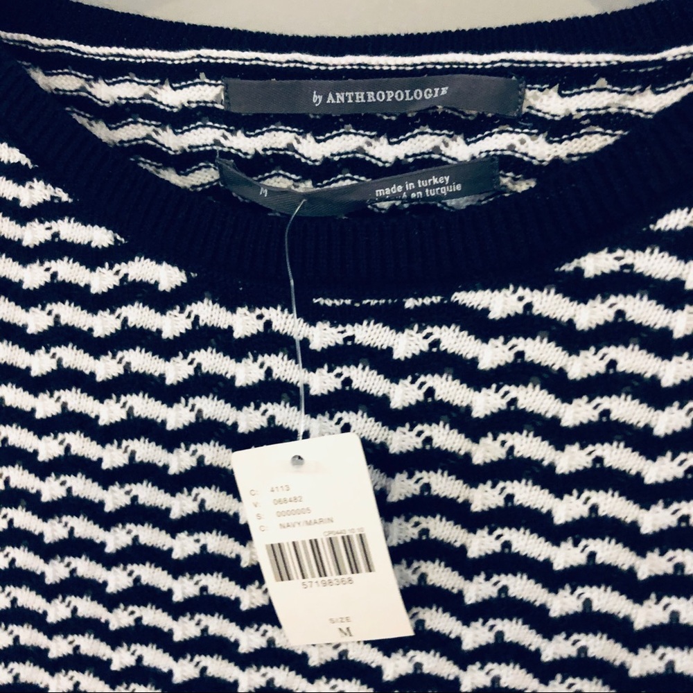 Anthropologie Alessia Navy Blue / White Knit Top - Picture 5 of 9